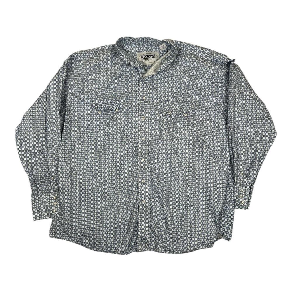 Resistol Ranch Shirt Mens 2XL Blue Geometric Western Snap Front Long Sleeve